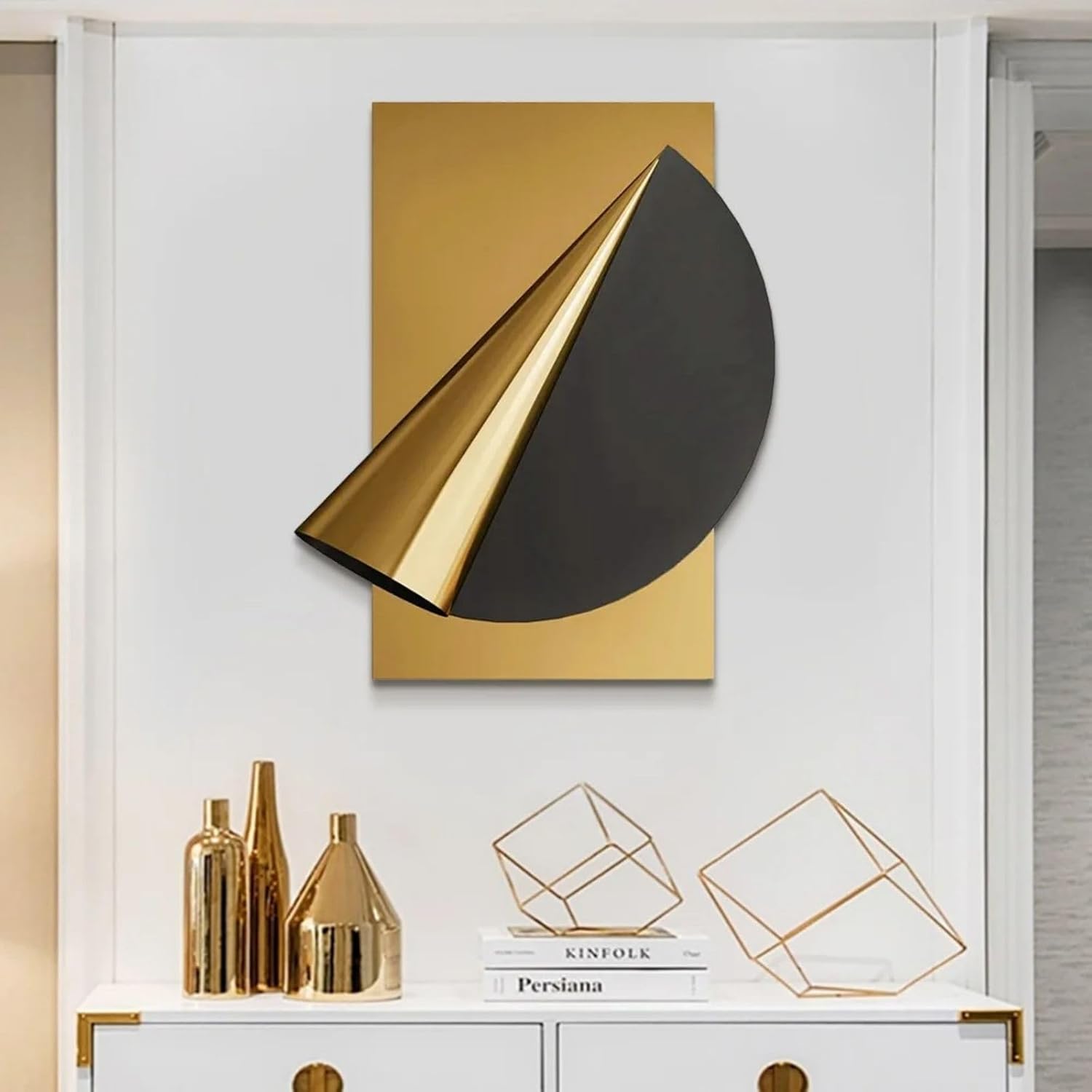 homary Large Modern Metal Wall Art, 3D Geometric Gold Abstract Rectangle Wall Sculpture, Contemporary Wall Hanging Decor for Living Room, Bedroom, Office, Entryway