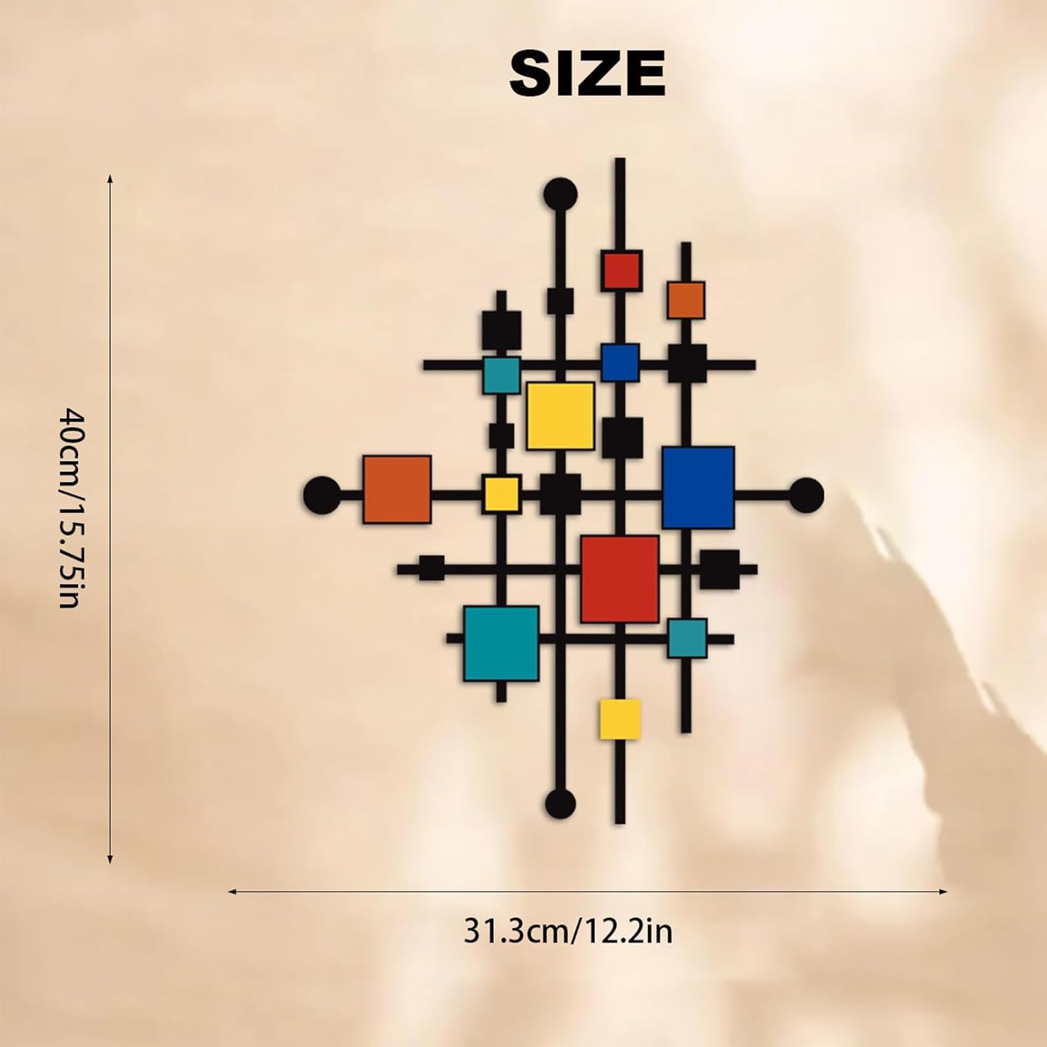 Geometric Metal Wall Art,New Colorful Shapes and Lines Metal Wall Decor,12.2 × 15.8 in,Abstract Wall Sculpture Hanging for Bedroom Living Room Office Kitchen