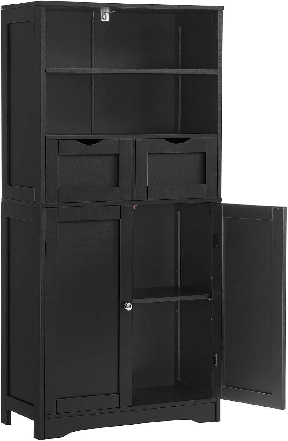 Iwell Tall Storage Cabinet with 2 Adjustable Shelves & Large Drawer, Rattan Cabinet with 4 Doors, Pantry Cabinets for Dining Room, Living Room, Home Office, Natural