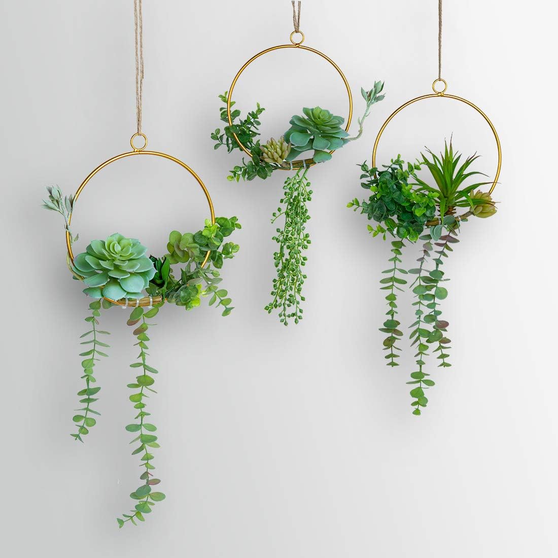 SWTHONY Artificial Succulents Wreath Set of 3 Hanging Gold Geometric Garland Greenery Wall Decor Backdrop