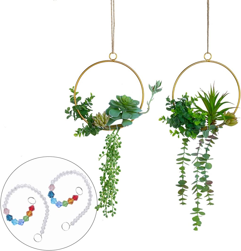 SWTHONY Artificial Succulents Wreath Set of 3 Hanging Gold Geometric Garland Greenery Wall Decor Backdrop