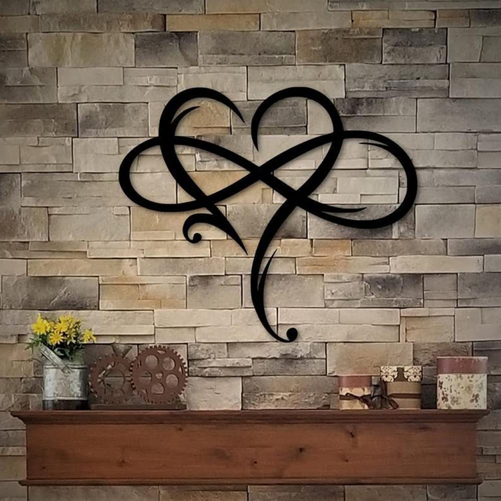 Infinity Heart Wall Decor, Unique Infinity Heart Metal Wall Art Decor Love Sign Steel Wall Plaques Bedroom Ornaments for Home Wedding Decor, Room Living Room Decoration (Red Black, 23.6x20.6inch)