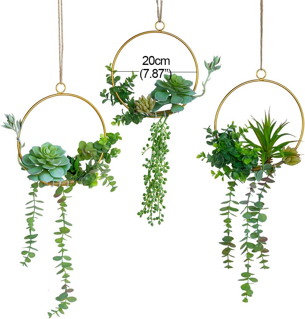 SWTHONY Artificial Succulents Wreath Set of 3 Hanging Gold Geometric Garland Greenery Wall Decor Backdrop