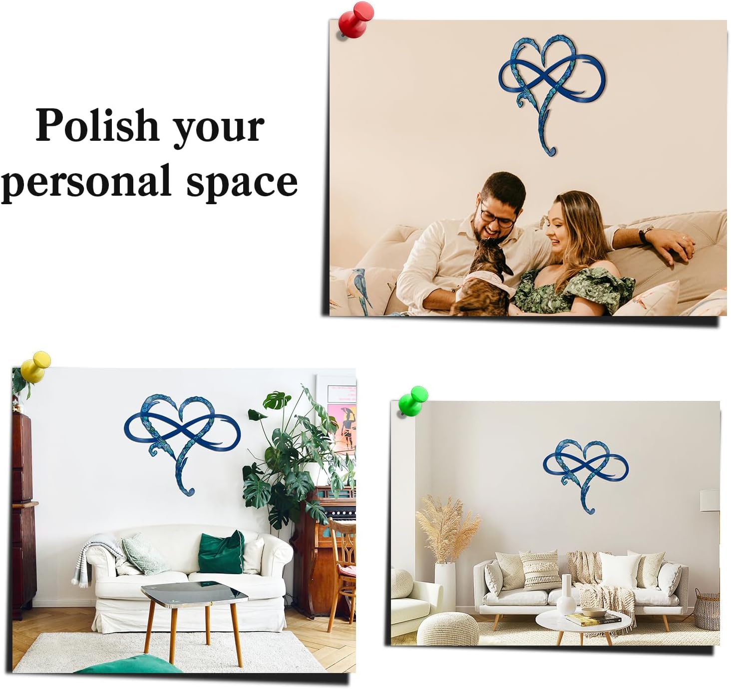 MayLove-US Infinity Heart Metal Wall Decor, Unique Infinity Heart Wall Decor Love Sign Plaque Steel Art Geometric Bedroom Ornaments Cut Out for Home, Wedding Decor