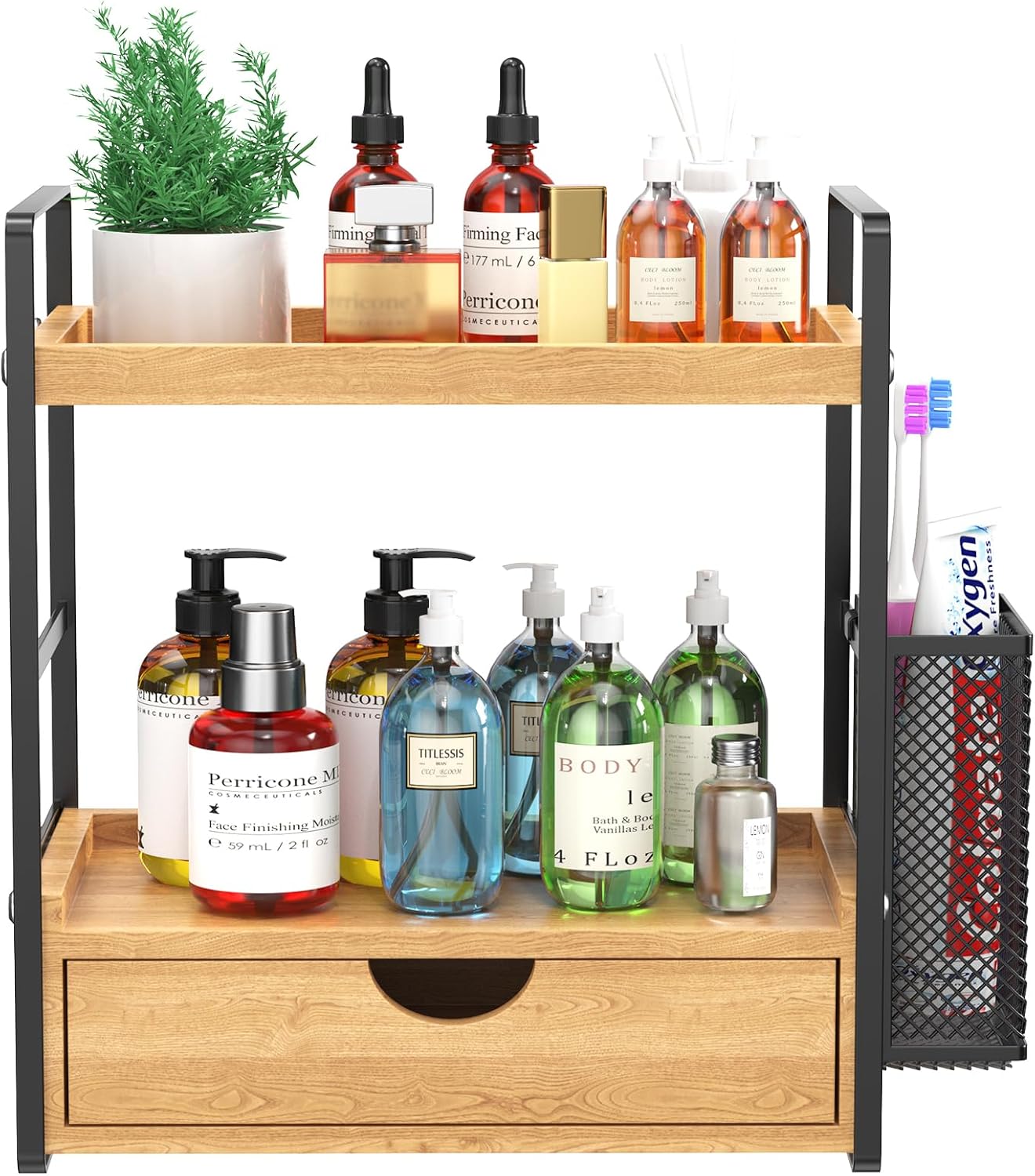 LEMIKKLE Bathroom Counter Organizer with Basket, Bathroom Organizers and Storage,Skincare Organizers for Vanity,Storage Organizers for Bathroom, Kitchen, Dresser