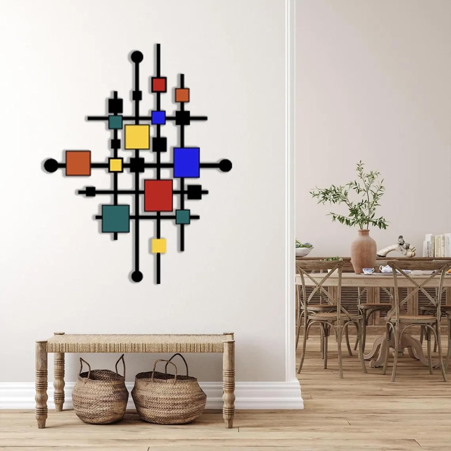 Geometric Metal Wall Art,New Colorful Shapes and Lines Metal Wall Decor,12.2 × 15.8 in,Abstract Wall Sculpture Hanging for Bedroom Living Room Office Kitchen
