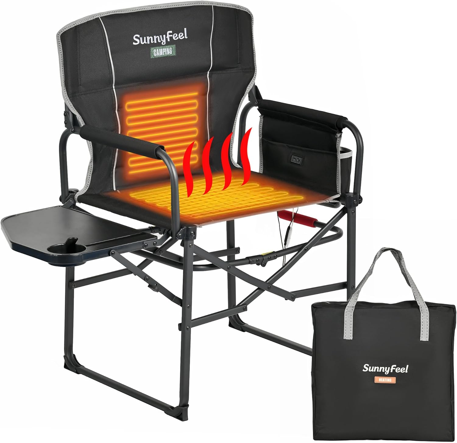 SUNNYFEEL Camping Directors Chair, Heavy Duty,Oversized Portable Folding Chair with Side Table, Pocket for Beach, Fishing,Trip,Picnic,Lawn,Concert Outdoor Foldable Camp Chairs