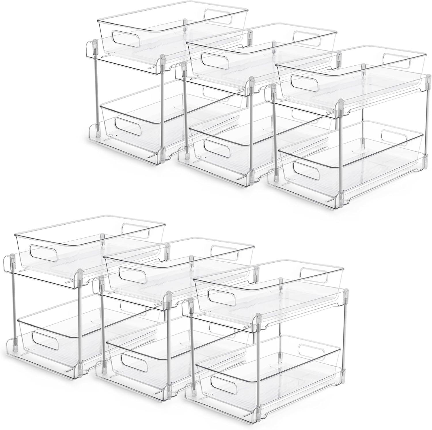Vtopmart 4 Pack Bathroom Organizer, 2 Tier Clear Under Sink Organizers Vanity Countertop Storage Container,Cabinet Drawers Bins, Pull-Out Organization with Track for Pantry, Kitchen