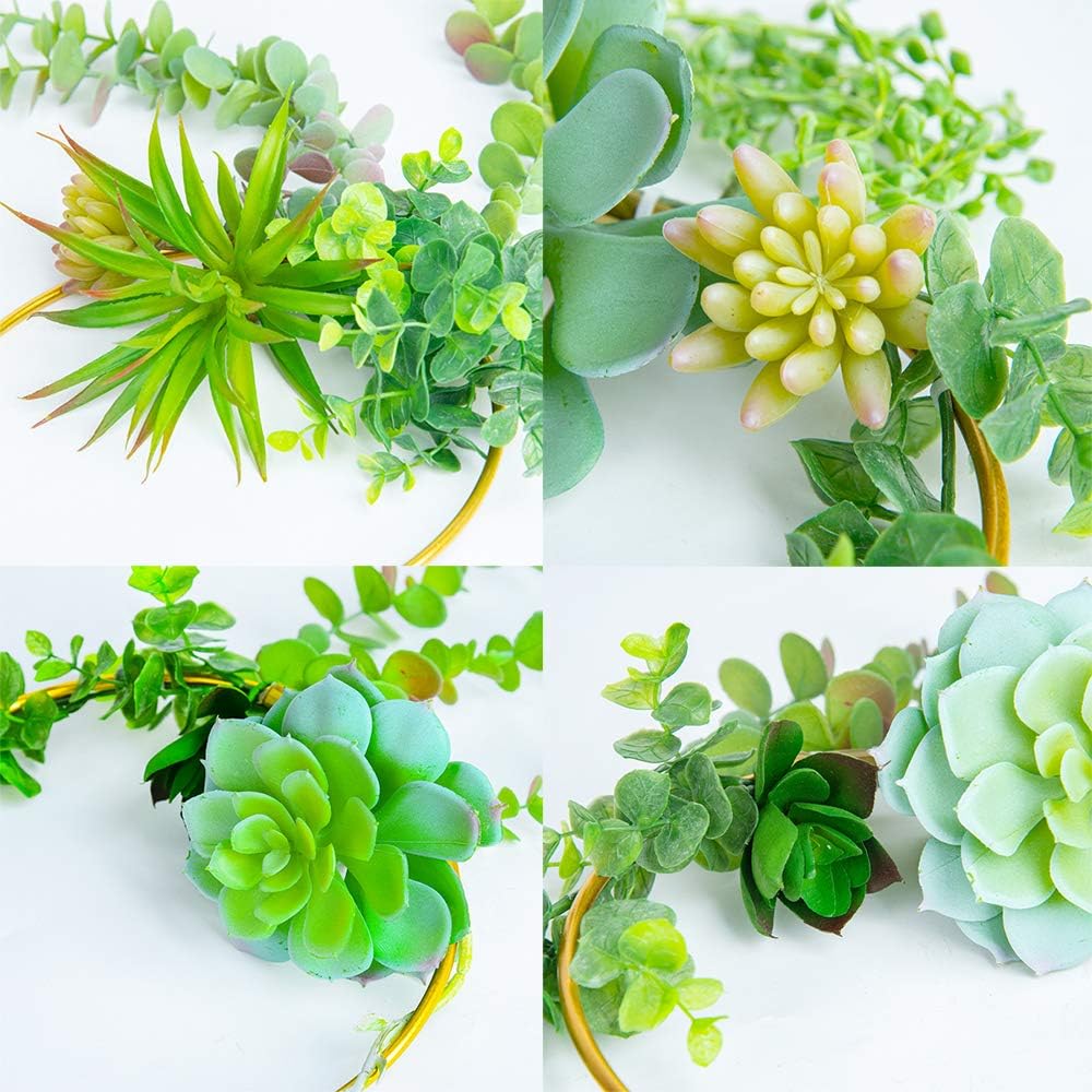 SWTHONY Artificial Succulents Wreath Set of 3 Hanging Gold Geometric Garland Greenery Wall Decor Backdrop