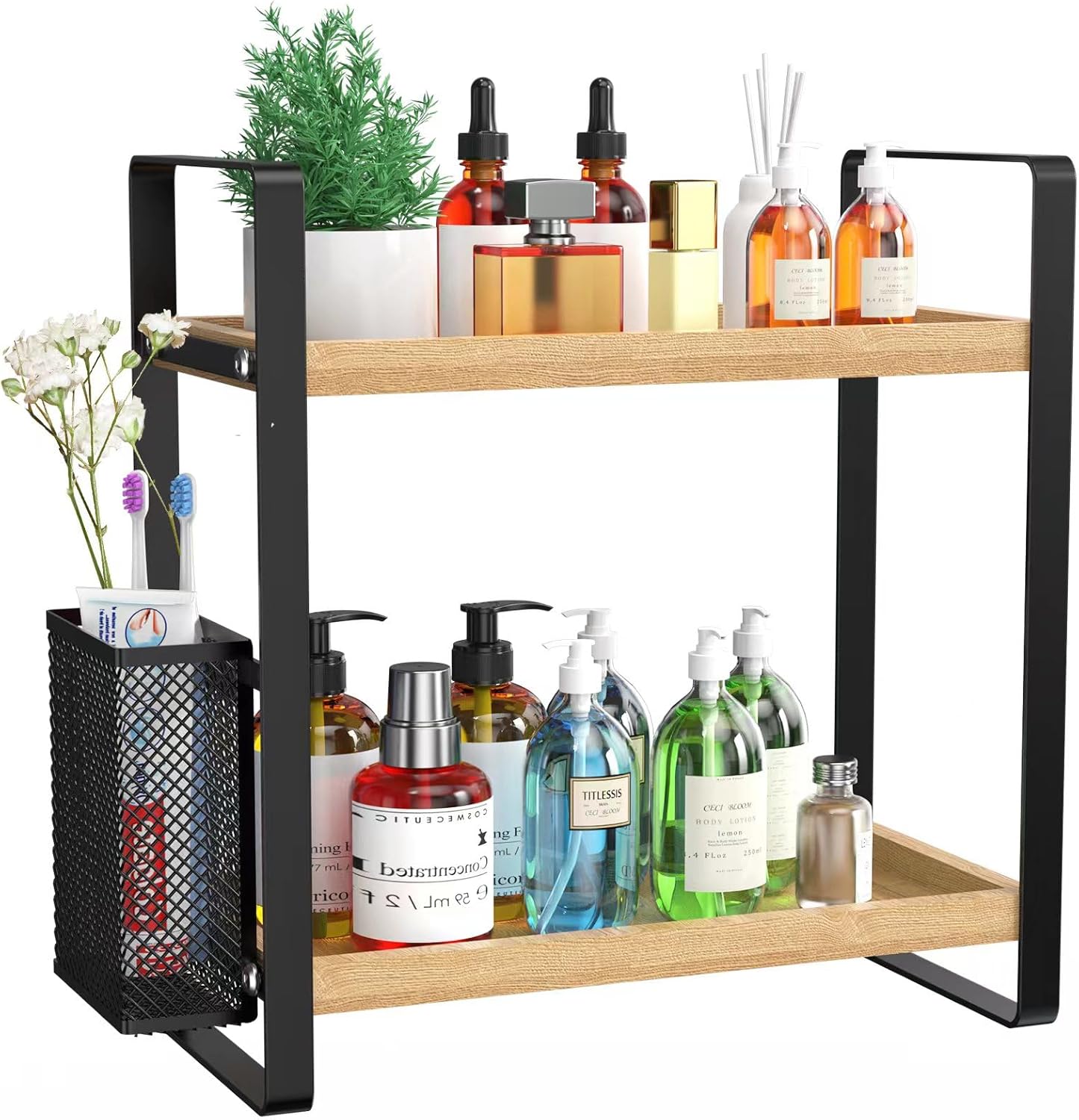 LEMIKKLE Bathroom Counter Organizer with Basket, Bathroom Organizers and Storage,Skincare Organizers for Vanity,Storage Organizers for Bathroom, Kitchen, Dresser