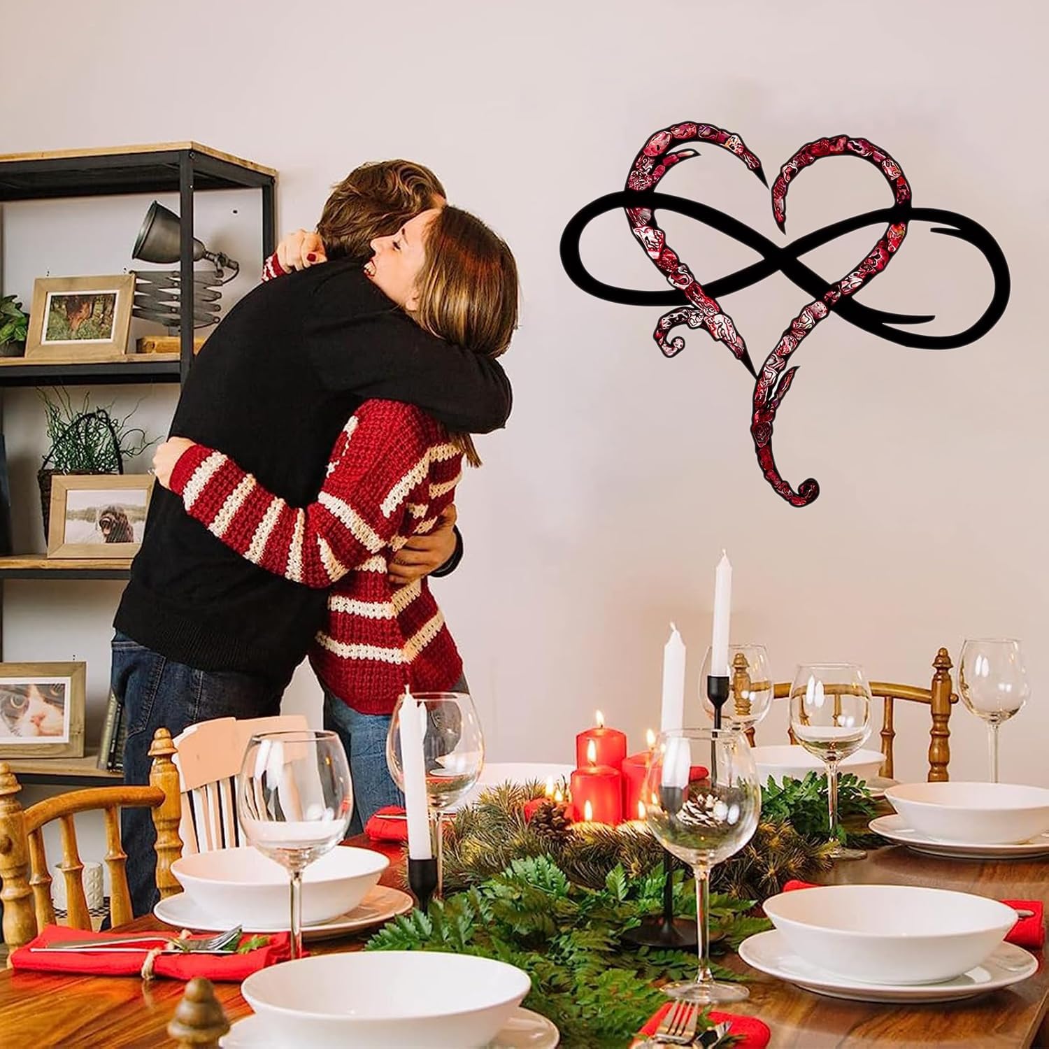 Infinity Heart Wall Decor, Unique Infinity Heart Metal Wall Art Decor Love Sign Steel Wall Plaques Bedroom Ornaments for Home Wedding Decor, Room Living Room Decoration (Red Black, 23.6x20.6inch)