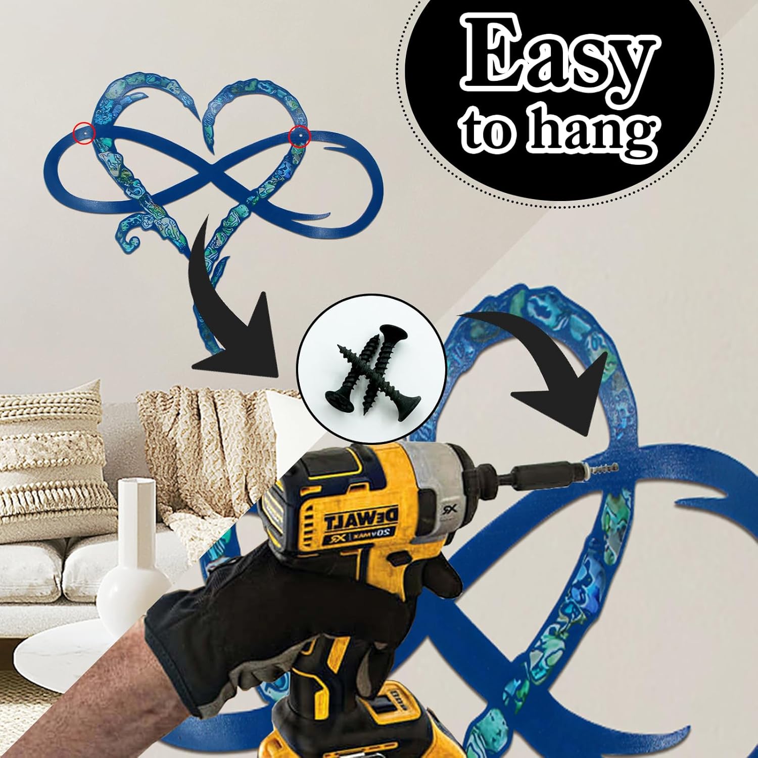 MayLove-US Infinity Heart Metal Wall Decor, Unique Infinity Heart Wall Decor Love Sign Plaque Steel Art Geometric Bedroom Ornaments Cut Out for Home, Wedding Decor