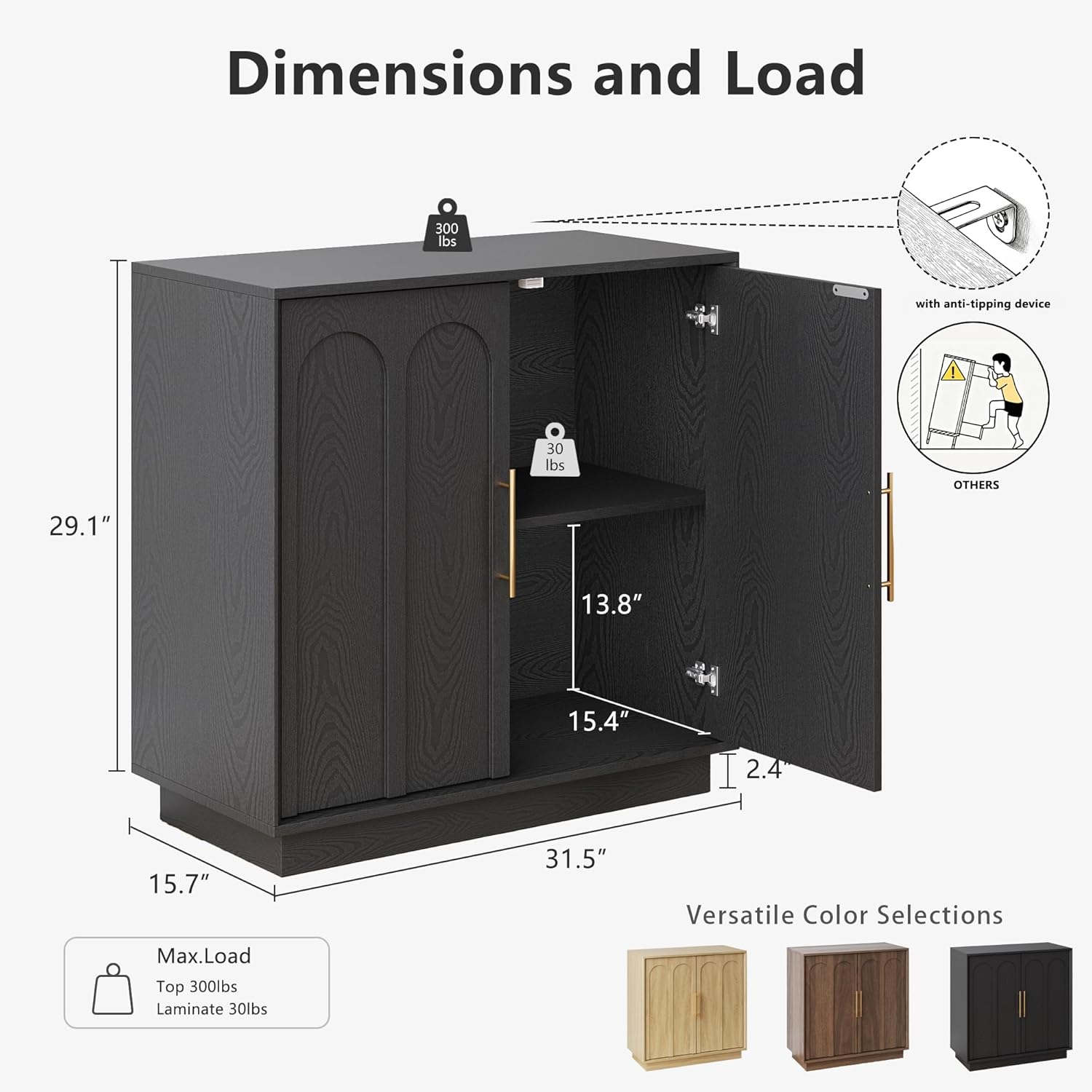 Sideboard Buffet Cabinet with Storage, Modern Accent Cabinet with Arched Doors & Shelf, 31.5" Modular Media Console, Minimalist Credenza for Living Room Kitchen Dining Room Entryway, Black