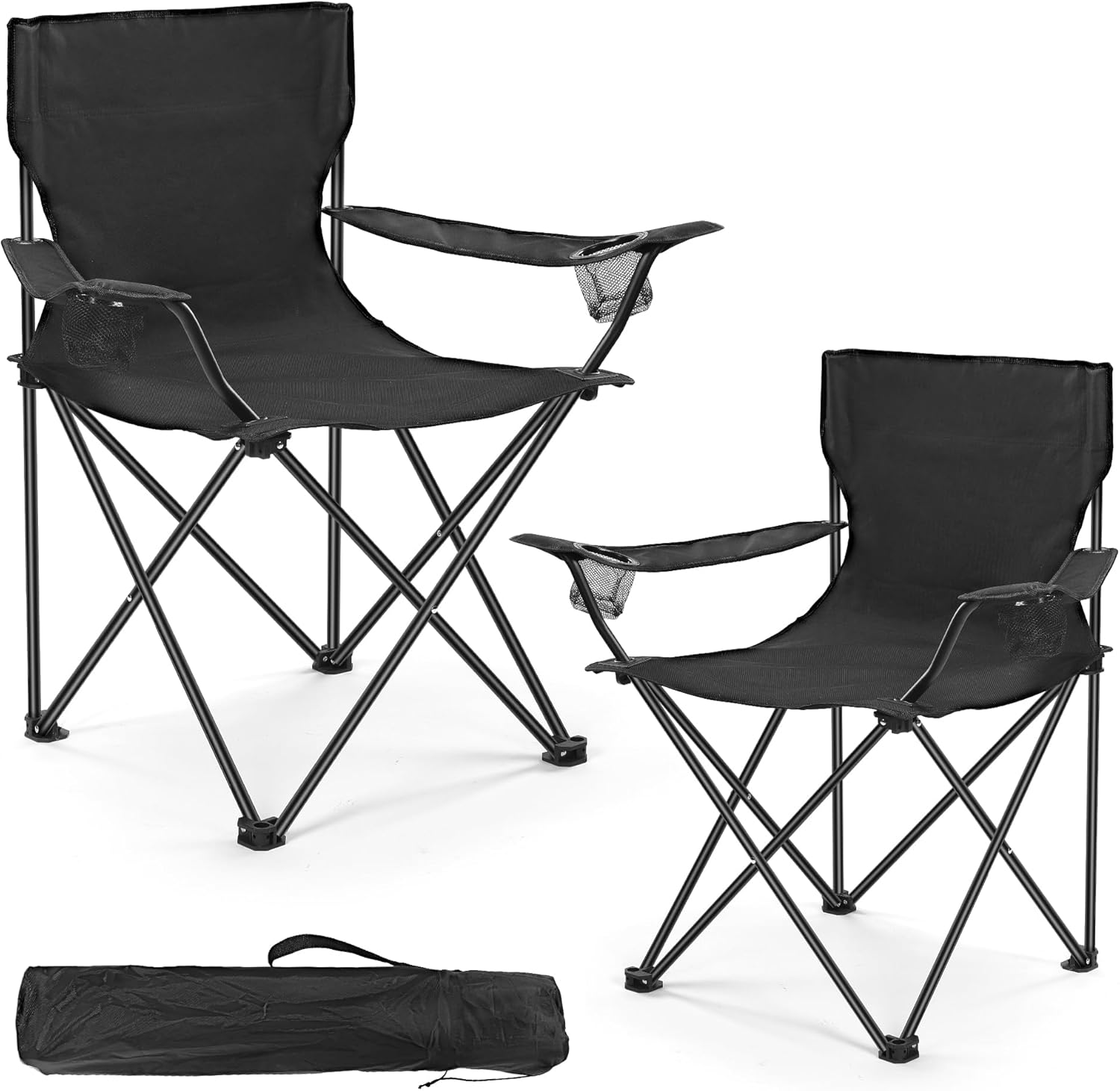 2 Pack Lightweight Camping Chairs for Adults & Teens, 250LBS Capacity Foldable Portable Chairs with Carry Bag, Compact Design for Camping, Beach, Picnics, and Outdoor Events