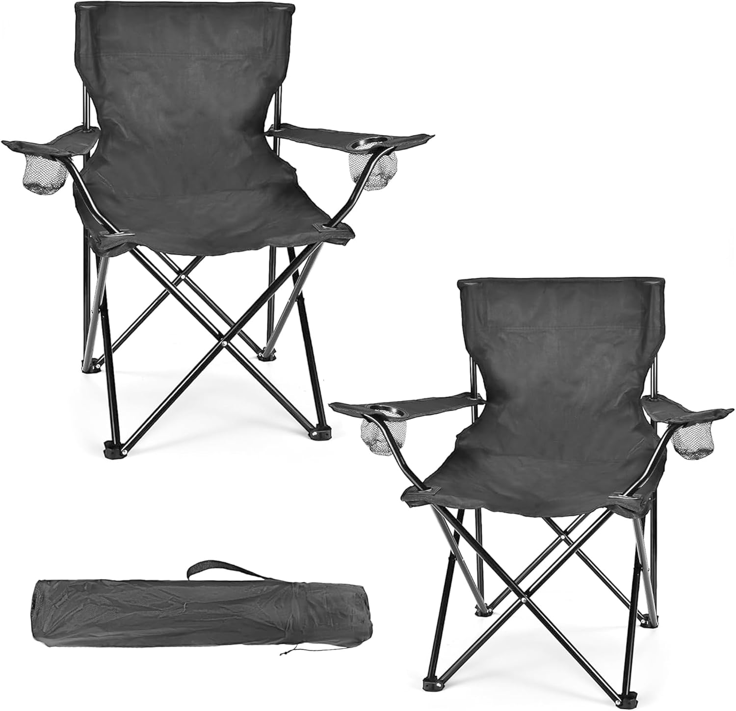 2 Pack Lightweight Camping Chairs for Adults & Teens, 250LBS Capacity Foldable Portable Chairs with Carry Bag, Compact Design for Camping, Beach, Picnics, and Outdoor Events