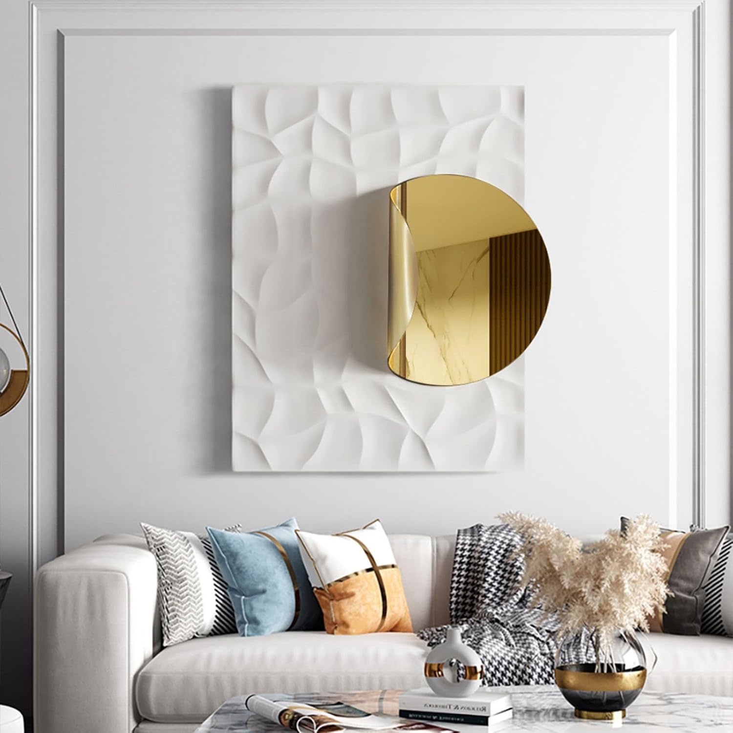 homary Large Modern Metal Wall Art, 3D Geometric Gold Abstract Rectangle Wall Sculpture, Contemporary Wall Hanging Decor for Living Room, Bedroom, Office, Entryway