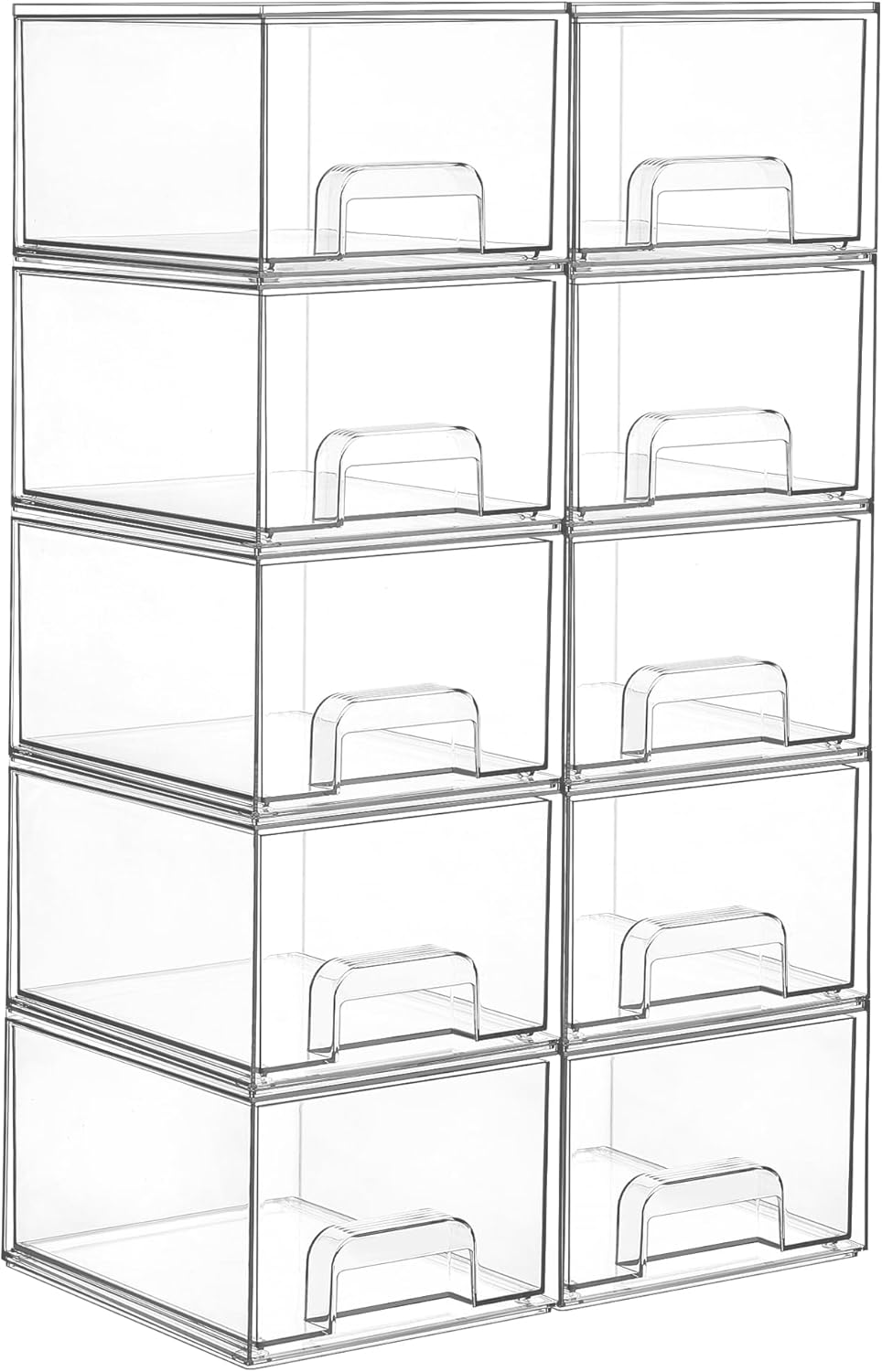 Vtopmart 4 Pack Small Clear Stackable Storage Drawers,Acrylic Bathroom Makeup Organizer,Plastic Storage Bins For Vanity, Undersink, Kitchen Cabinets, Pantry, Home Organization