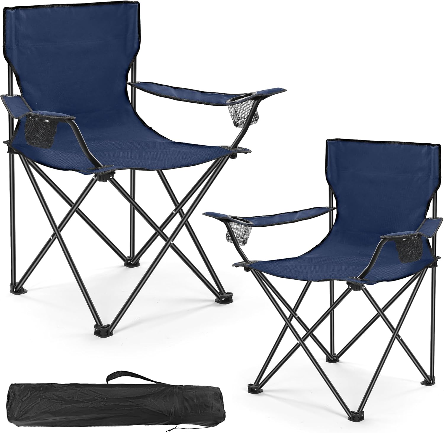 2 Pack Lightweight Camping Chairs for Adults & Teens, 250LBS Capacity Foldable Portable Chairs with Carry Bag, Compact Design for Camping, Beach, Picnics, and Outdoor Events
