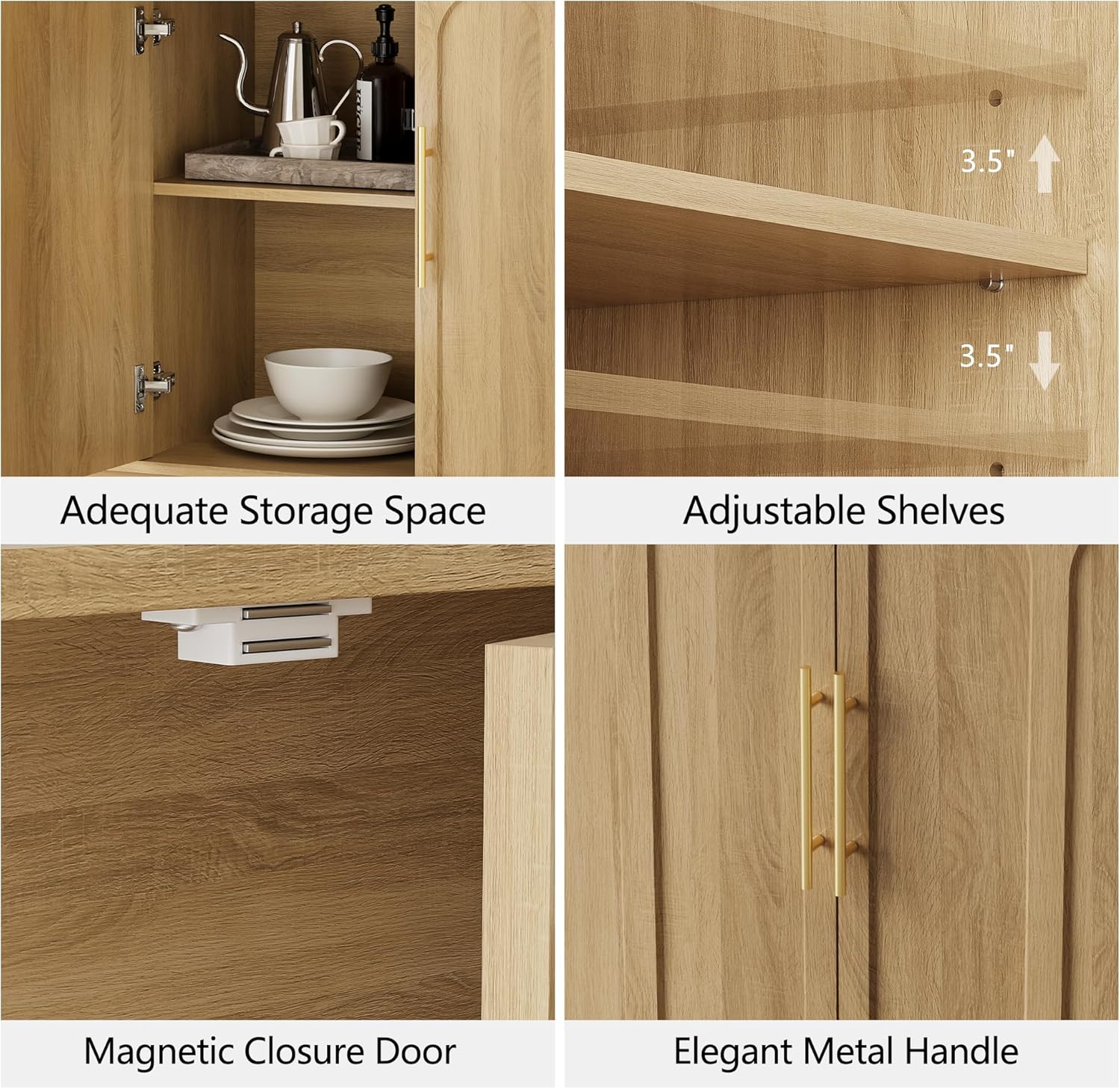 Sideboard Buffet Cabinet with Storage, Modern Accent Cabinet with Arched Doors, Boho Modular Media Console, 67" Large Minimalist Credenza for Living Room Kitchen Dining Room Entryway, Oak