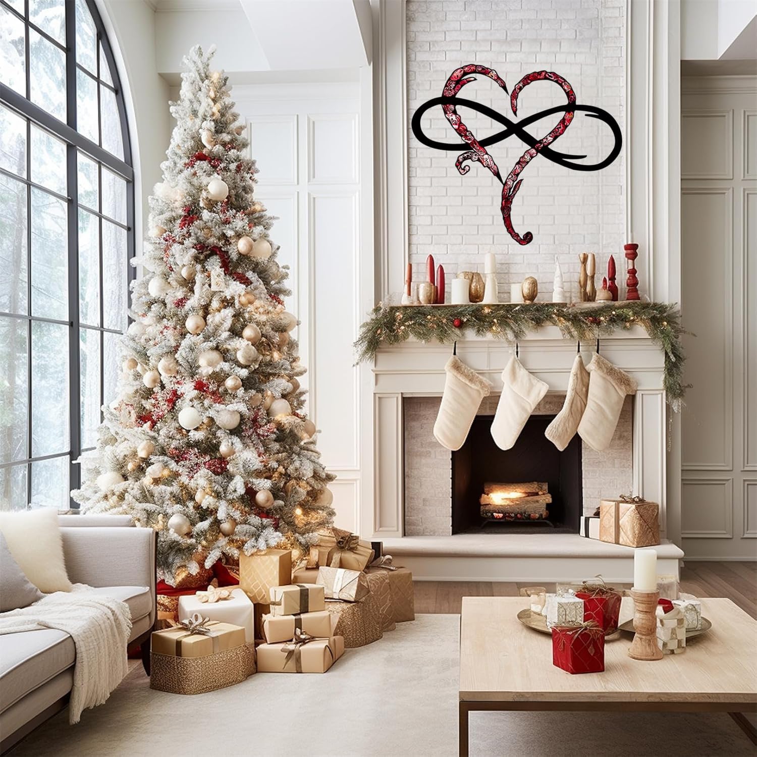 Infinity Heart Wall Decor, Unique Infinity Heart Metal Wall Art Decor Love Sign Steel Wall Plaques Bedroom Ornaments for Home Wedding Decor, Room Living Room Decoration (Red Black, 23.6x20.6inch)