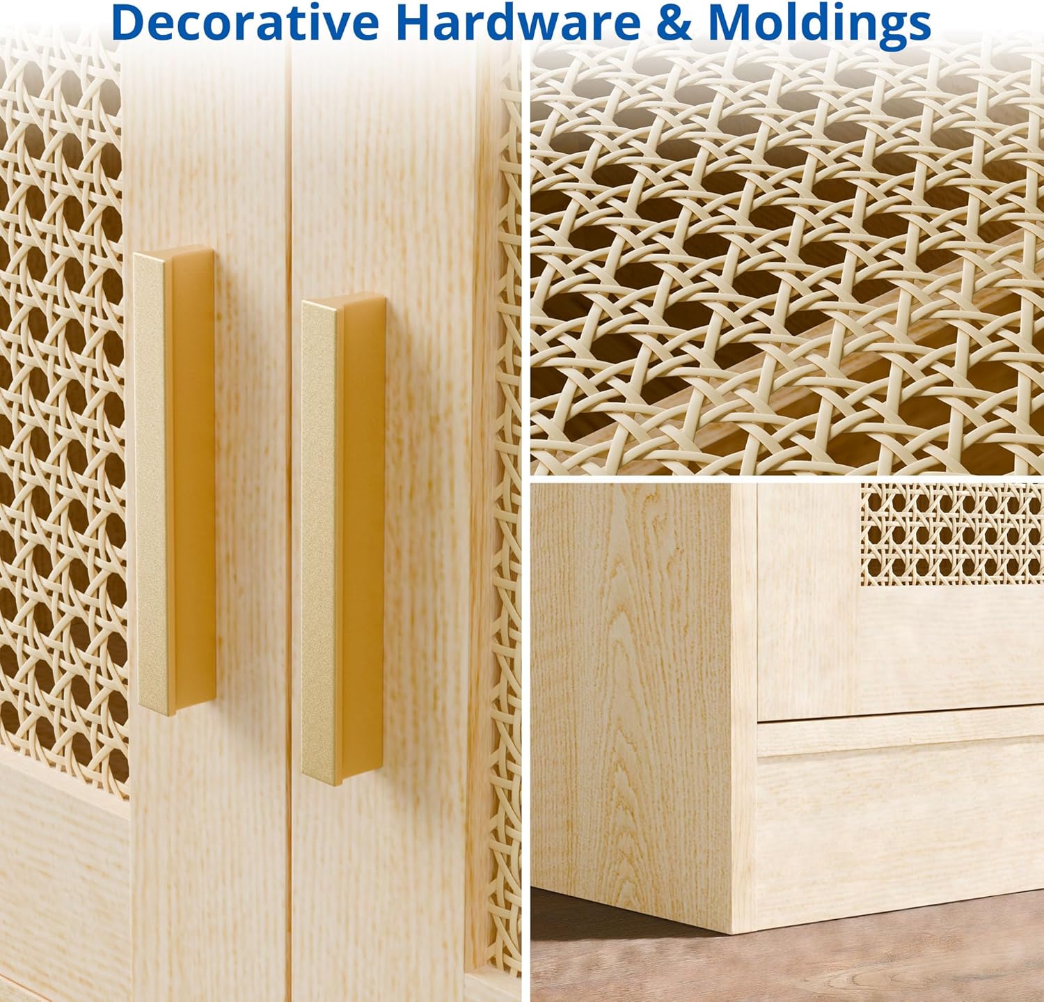 Cozy Castle Kitchen Pantry Cabinet, 71" Tall Rattan Doors Storage Cabinet and Adjustable Shelves, Modern Farmhouse Wood Cupboard Utility Hutch for Kitchen, Dining Room, Living Room (Oak)