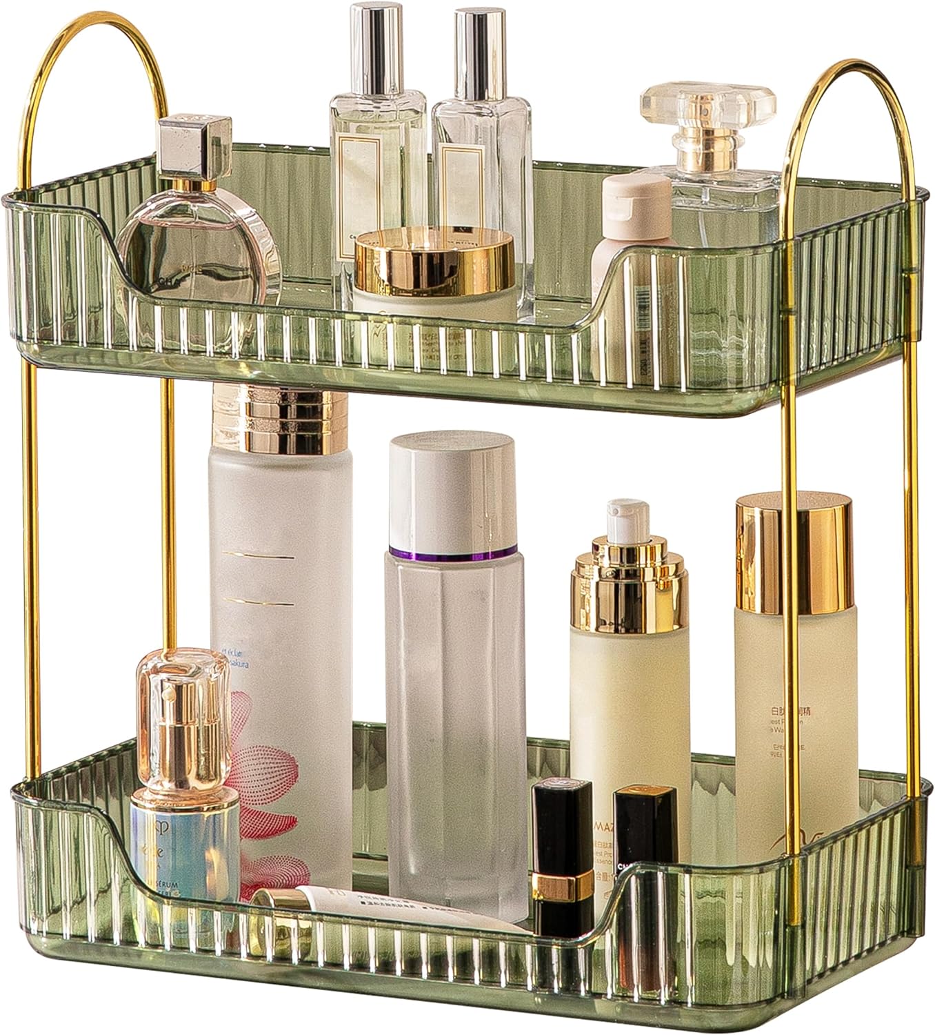 3 Tier Bathroom Organizer Countertop Makeup Perfume Tray Skincare Organizer for Bathroom Dresser Vanity (Grey)