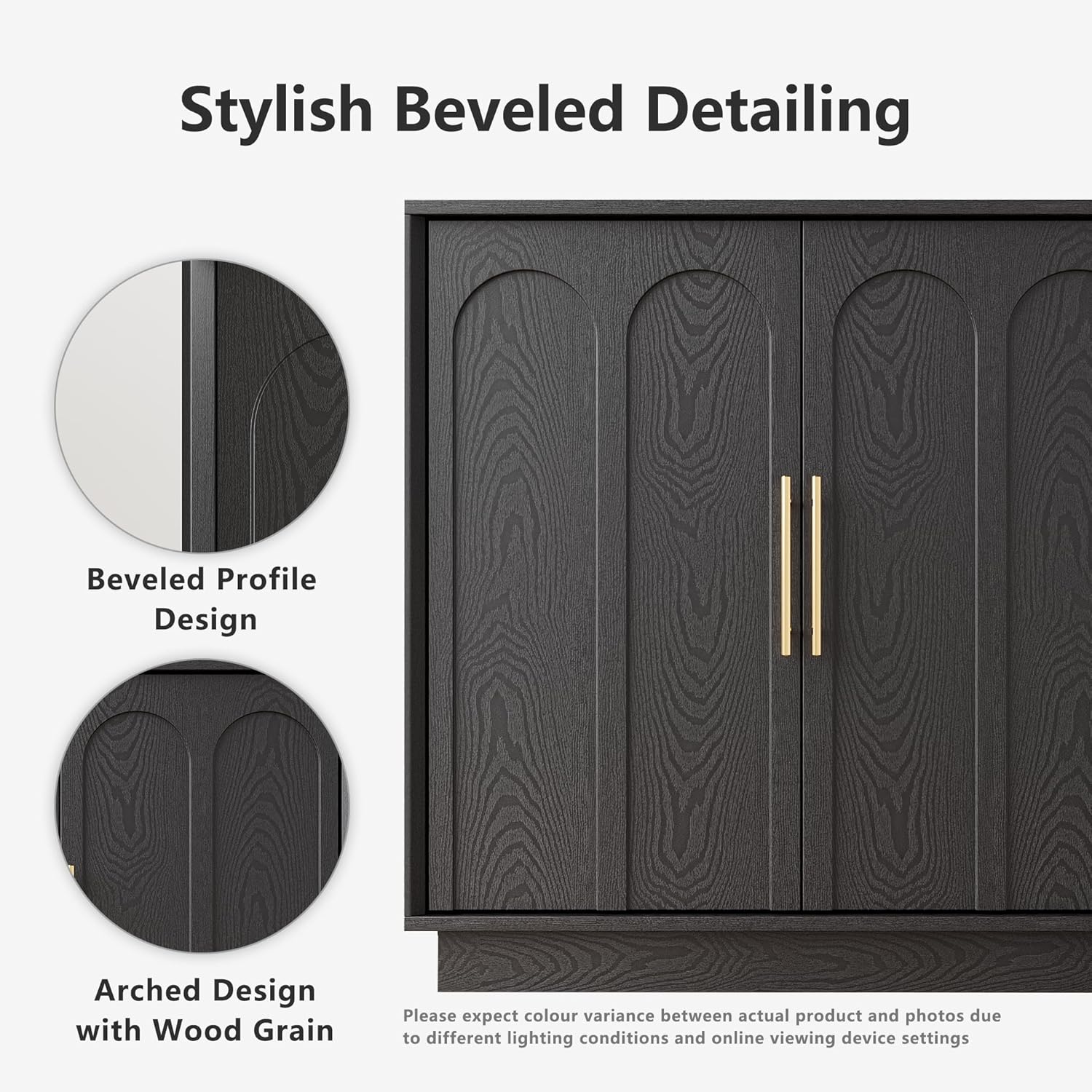 Sideboard Buffet Cabinet with Storage, Modern Accent Cabinet with Arched Doors & Shelf, 31.5" Modular Media Console, Minimalist Credenza for Living Room Kitchen Dining Room Entryway, Black