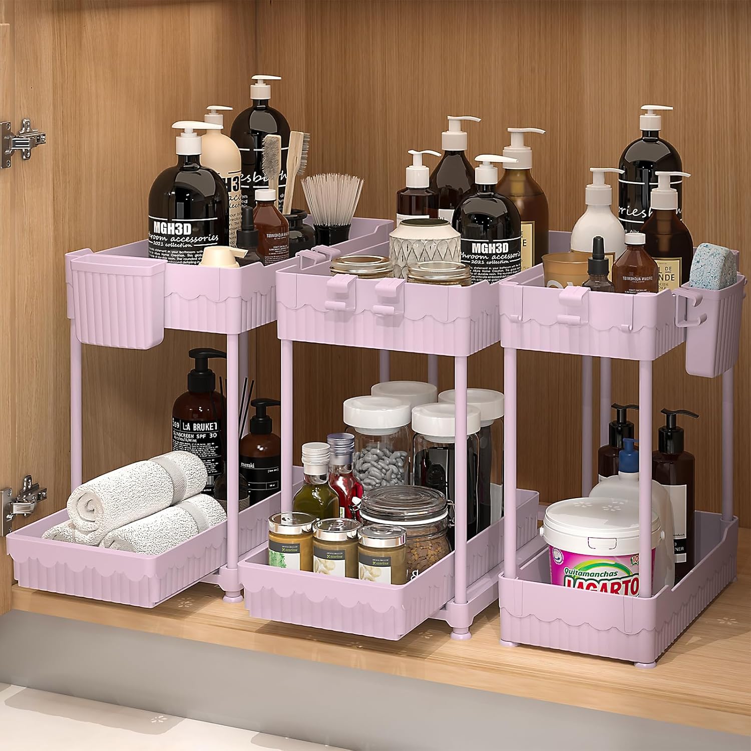 3 Pack Under Sink Organizers, 2-Tier Multi-Use Kitchen and Bathroom Organizers and Storage with Sliding Drawers，Bathroom Cabinet Organizer (Black, 12.8 Inch)