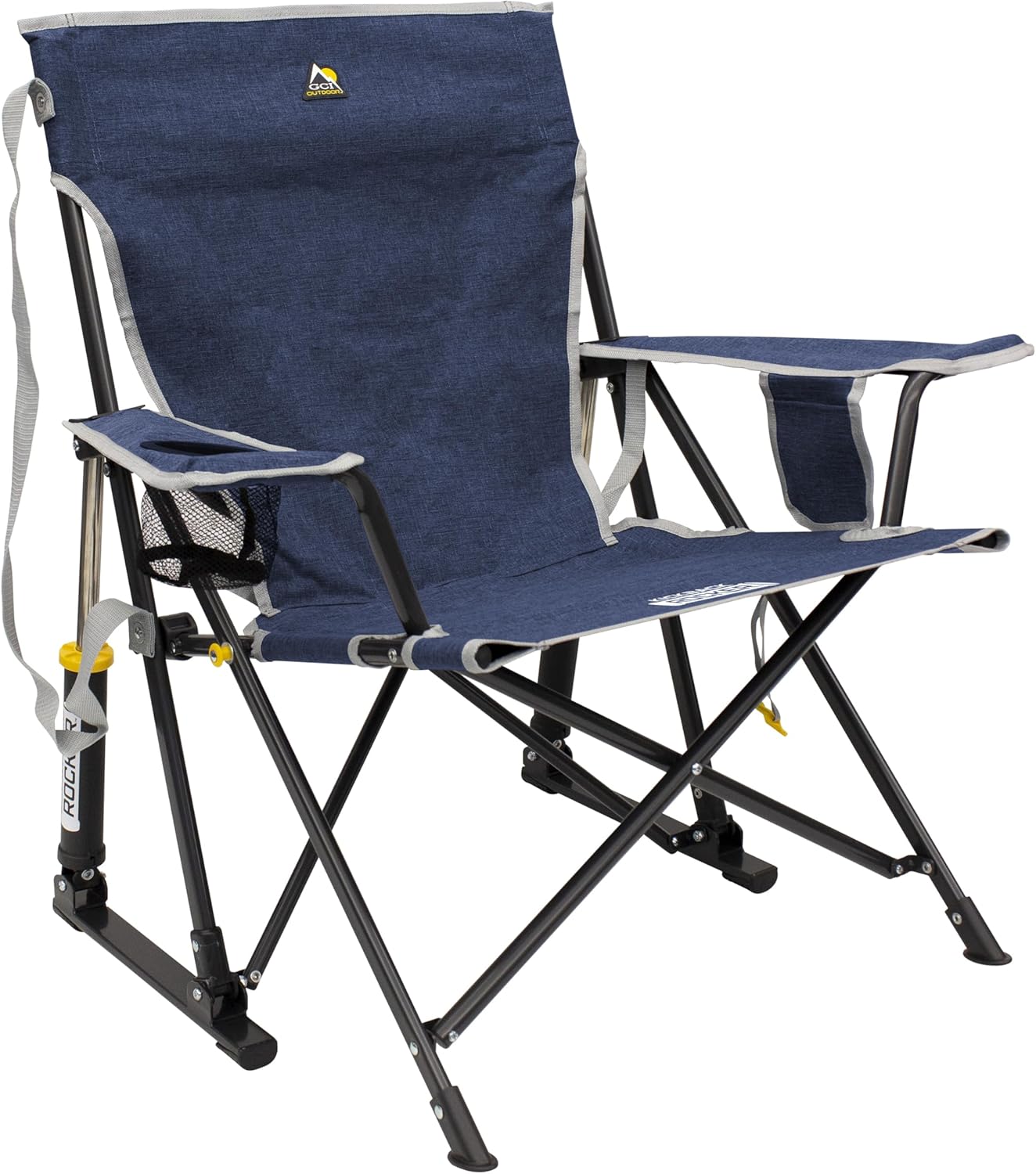 GCI Outdoor Kickback Rocker Camping Chair | Portable Folding Rocking Chair with Durable Armrests, Drink Holder & Relaxed Lowered Seat for Comfort — Loden Green