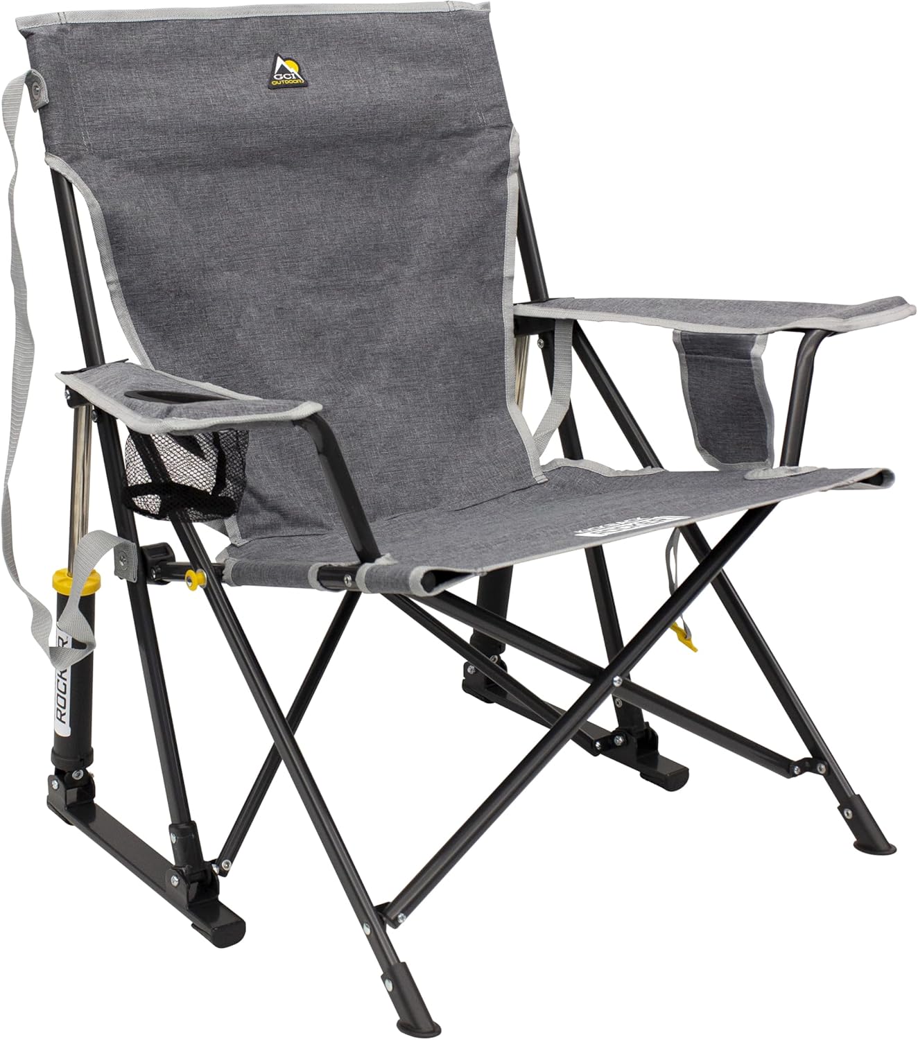GCI Outdoor Kickback Rocker Camping Chair | Portable Folding Rocking Chair with Durable Armrests, Drink Holder & Relaxed Lowered Seat for Comfort — Loden Green