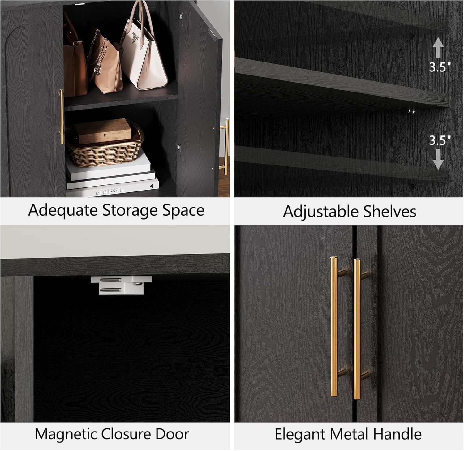 Sideboard Buffet Cabinet with Storage, Modern Accent Cabinet with Arched Doors & Shelf, 31.5" Modular Media Console, Minimalist Credenza for Living Room Kitchen Dining Room Entryway, Black