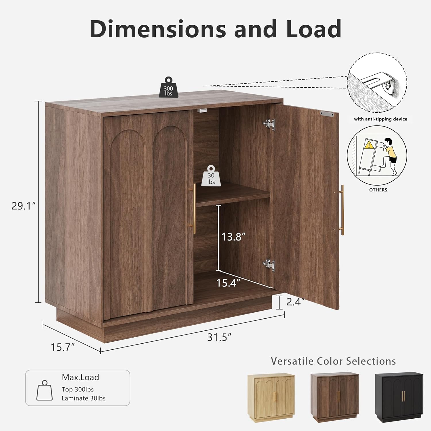Sideboard Buffet Cabinet with Storage, Mid Century Modern Accent Cabinet with Arched Doors, Modular Media Console, Minimalist Credenza for Living Room Kitchen Dining Room Entryway, Walnut