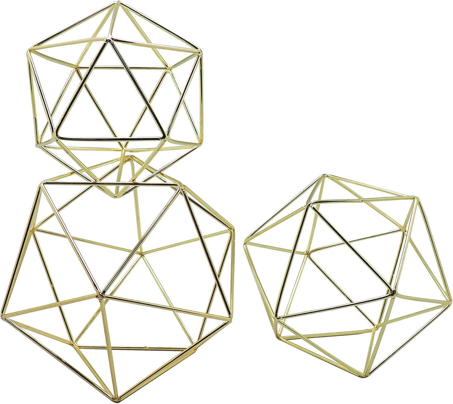 Koyal Wholesale Gold Geometric Decor Shapes, Set of 3, Himmelis Prisms Assorted Sizes for 3D Hanging Decorations,