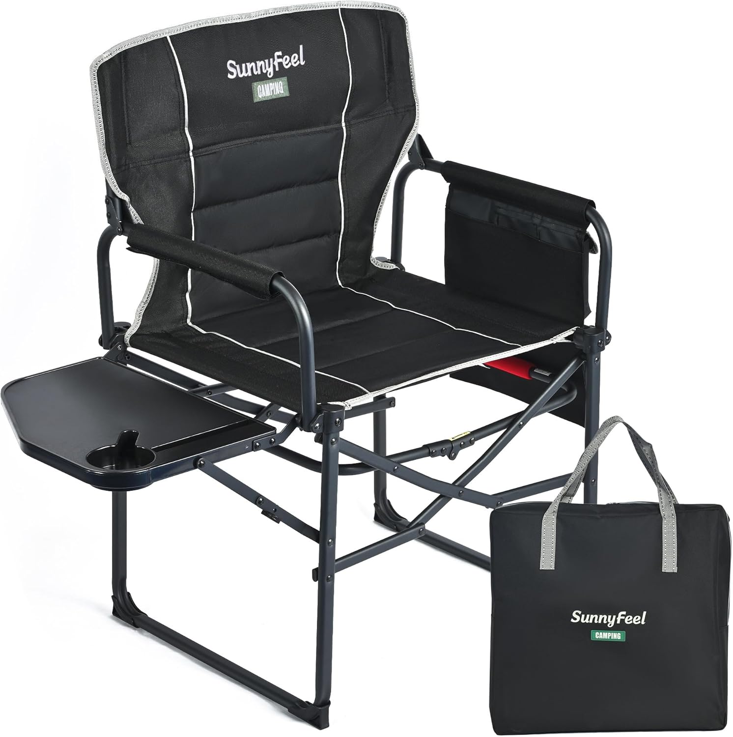 SUNNYFEEL Camping Directors Chair, Heavy Duty,Oversized Portable Folding Chair with Side Table, Pocket for Beach, Fishing,Trip,Picnic,Lawn,Concert Outdoor Foldable Camp Chairs
