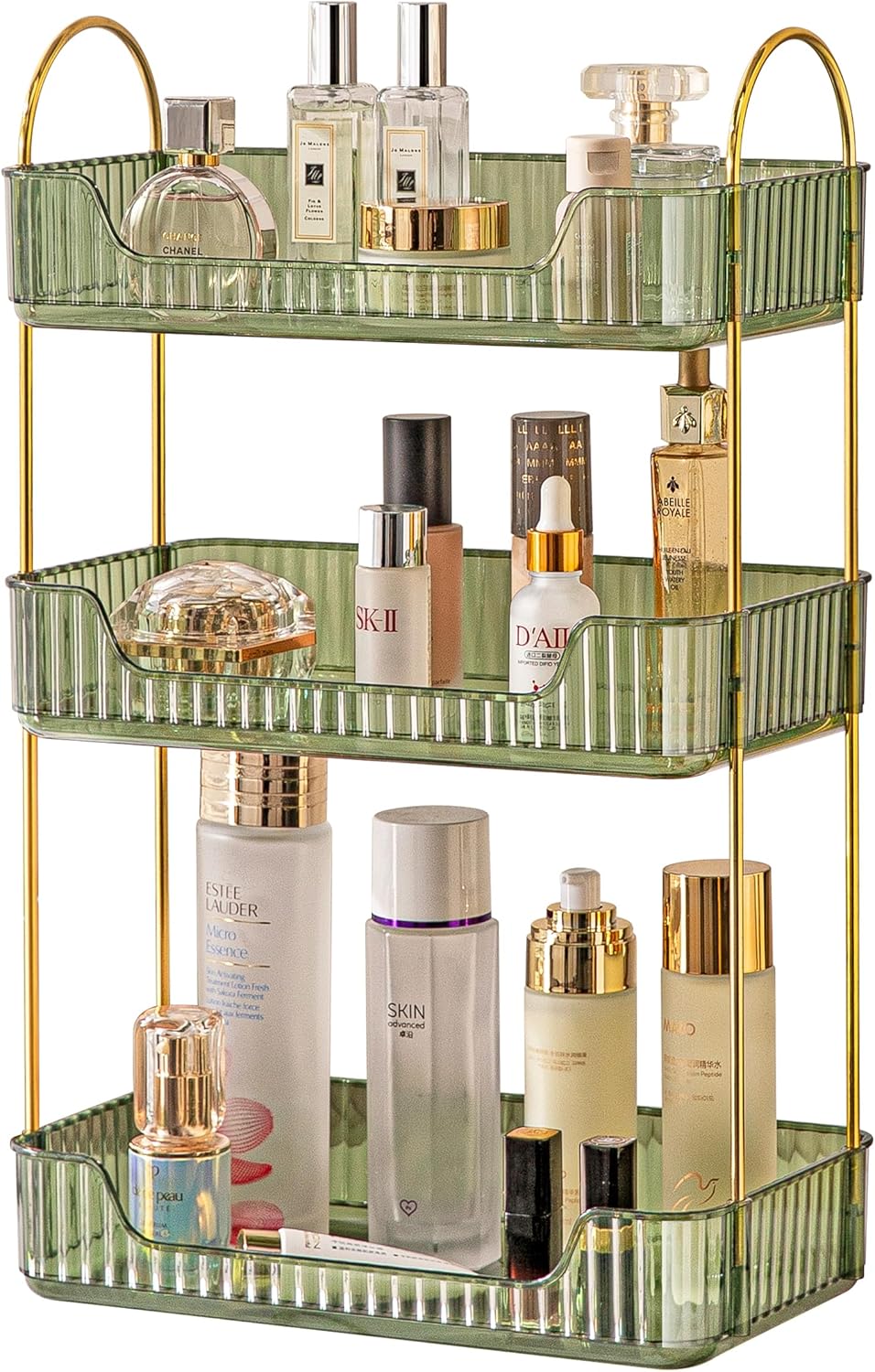 3 Tier Bathroom Organizer Countertop Makeup Perfume Tray Skincare Organizer for Bathroom Dresser Vanity (Grey)