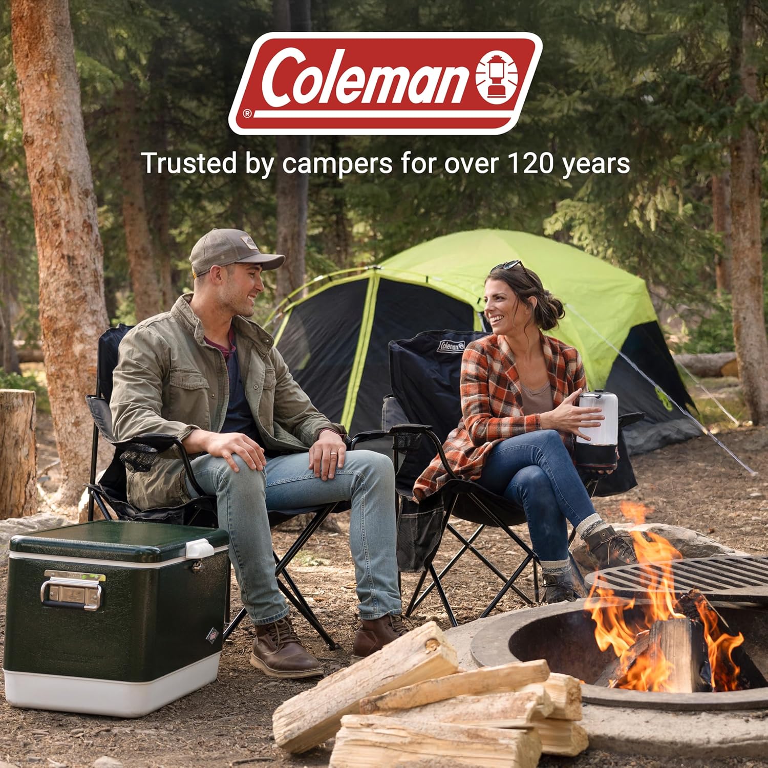 Coleman Portable Camping Chair with 4-Can Cooler, Cushioned Seat & Back with Side Pockets & Cup Holder, Carry Bag Included, Great for Camping, Tailgating, Firepits, Patio, & More