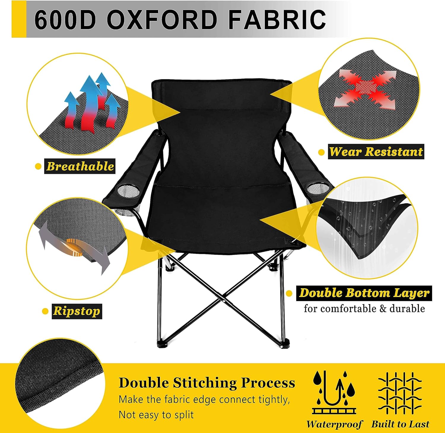 Joyfair Portable Camping Chair, Outdoor Lawn Folding Chairs for Adults, Heavy Duty Large Foldable Chairs for Beach, Fishing, Tailgating and More Outdoor Sport, Carry Bag & Cup Holder