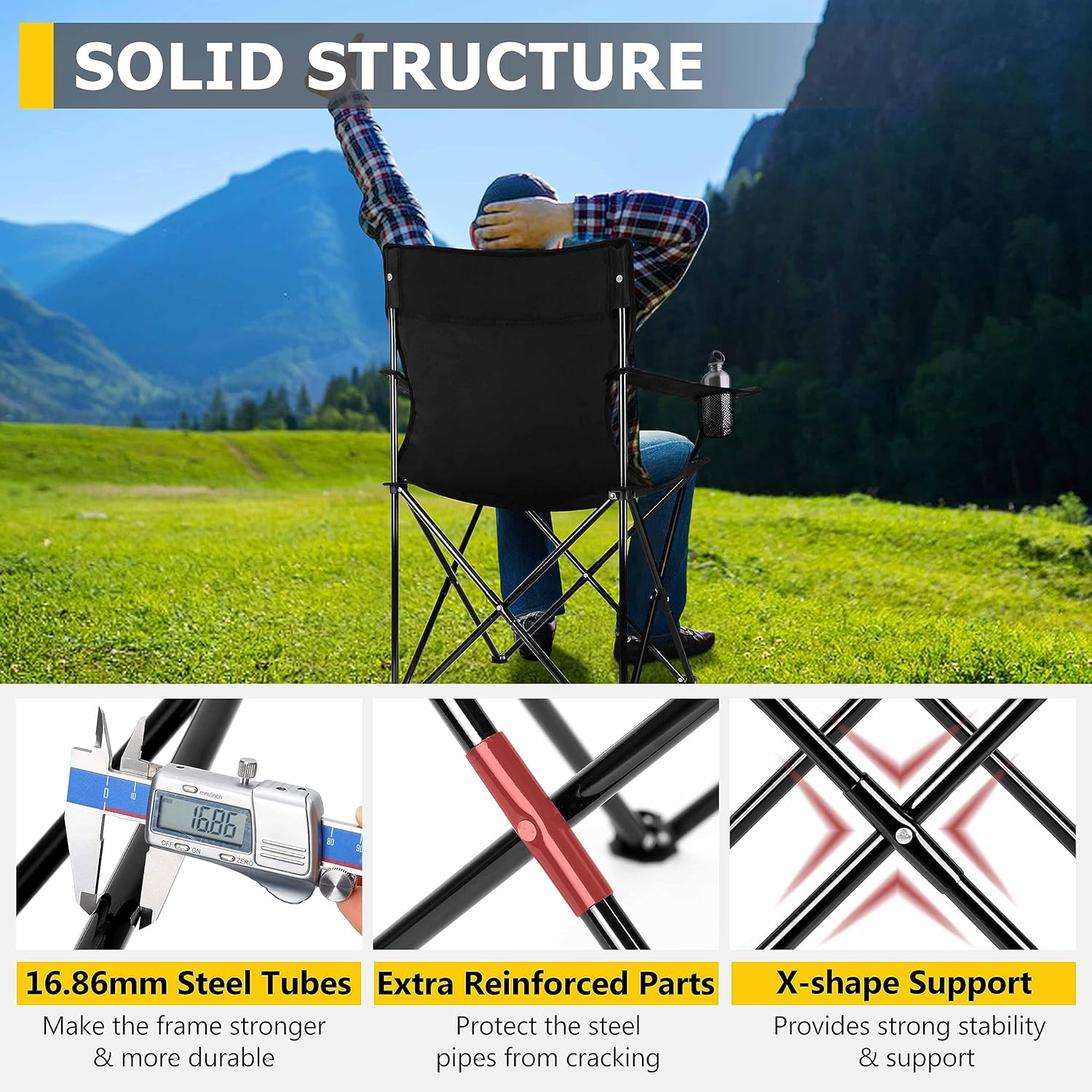 Joyfair Portable Camping Chair, Outdoor Lawn Folding Chairs for Adults, Heavy Duty Large Foldable Chairs for Beach, Fishing, Tailgating and More Outdoor Sport, Carry Bag & Cup Holder